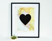 Heart Screen Print on Vintage Atlas Page