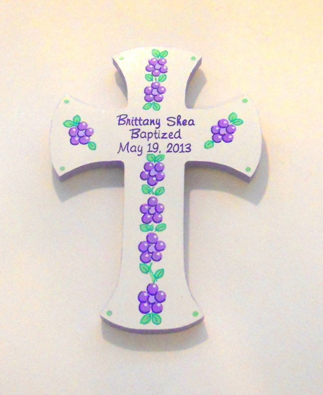 First Communion or Baptism Cross with Flowers Personalized For a Little Girl