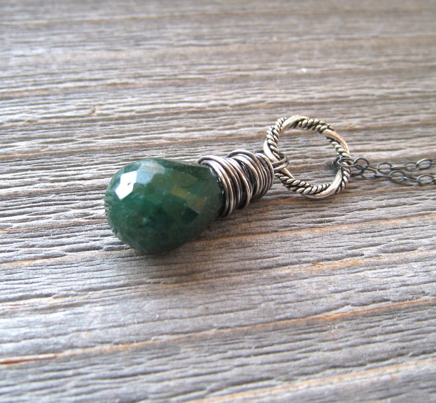 Genuine Emerald Necklace,  Natural Emerald Stone Pendant, Taurus,  Sterling Silver,  May Birthstone