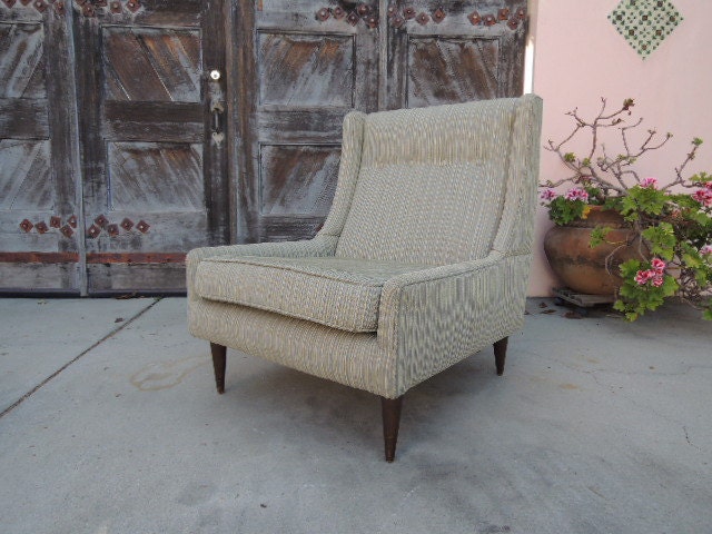 SALE-Mid Century Modern Slipper Chair in Greenish Gray Chenille  (Los Angeles)