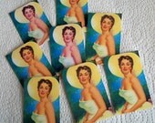 8 Pin Up Girl in Large Hat Gift/Thank You Tags with Vintage Images