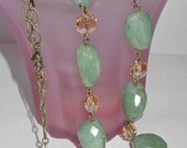 CRYSTAL and LArGE Faceted Aventurine Necklace - CHUNKY and GORGEOUS