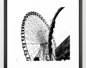 At the Fair, State Fair of Texas Ferris Wheel and Circle of Fire Rides, 20x20 Black and White Film Print