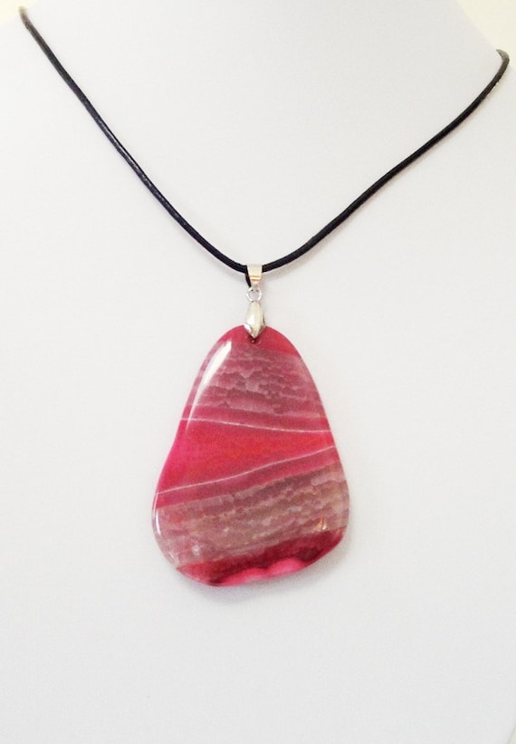 On Sale Pink Necklace, Large Pink Rhodochrosite Pendant Necklace/ Rhodochrosite Pink drilled On Top Bail Necklace