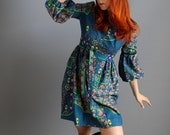 Vintage 1960s Teal Blue Brown Mod Day Dress. Mad Men Fashion. Spring Fashion. Size Medium