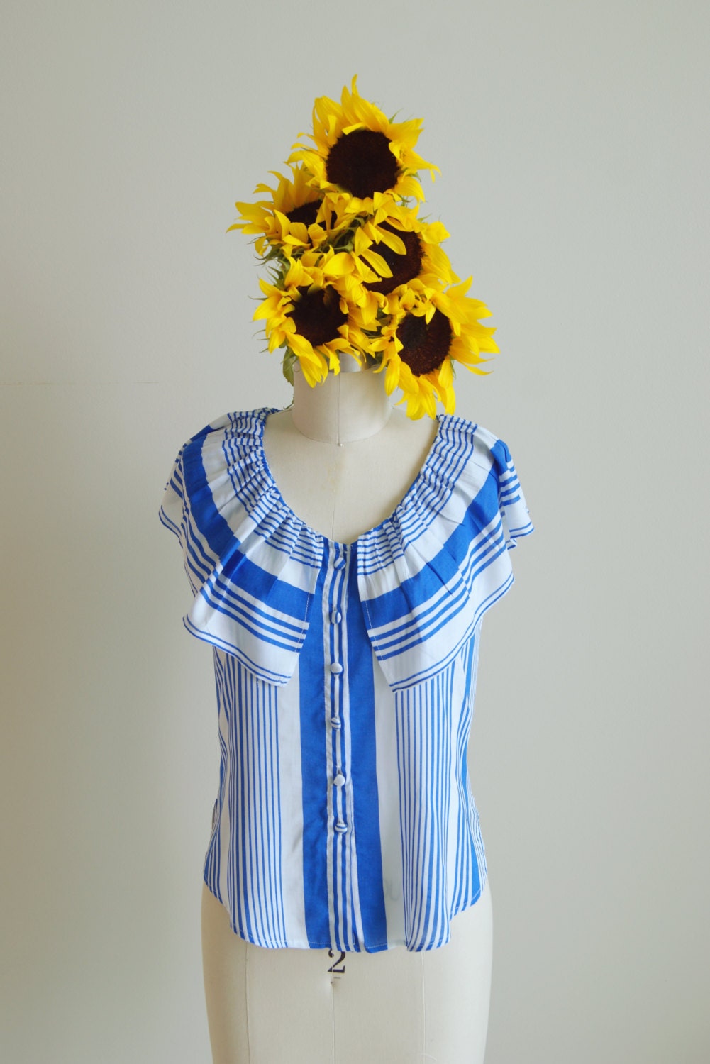 Fiesta Blue & White Striped Top With Flared Neckline