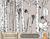 Birch Tree Clip Art - Tree ClipArt  - Silhouettes - Branches - Nature PNG Images & Photoshop Brushes - Commercial and Personal Use