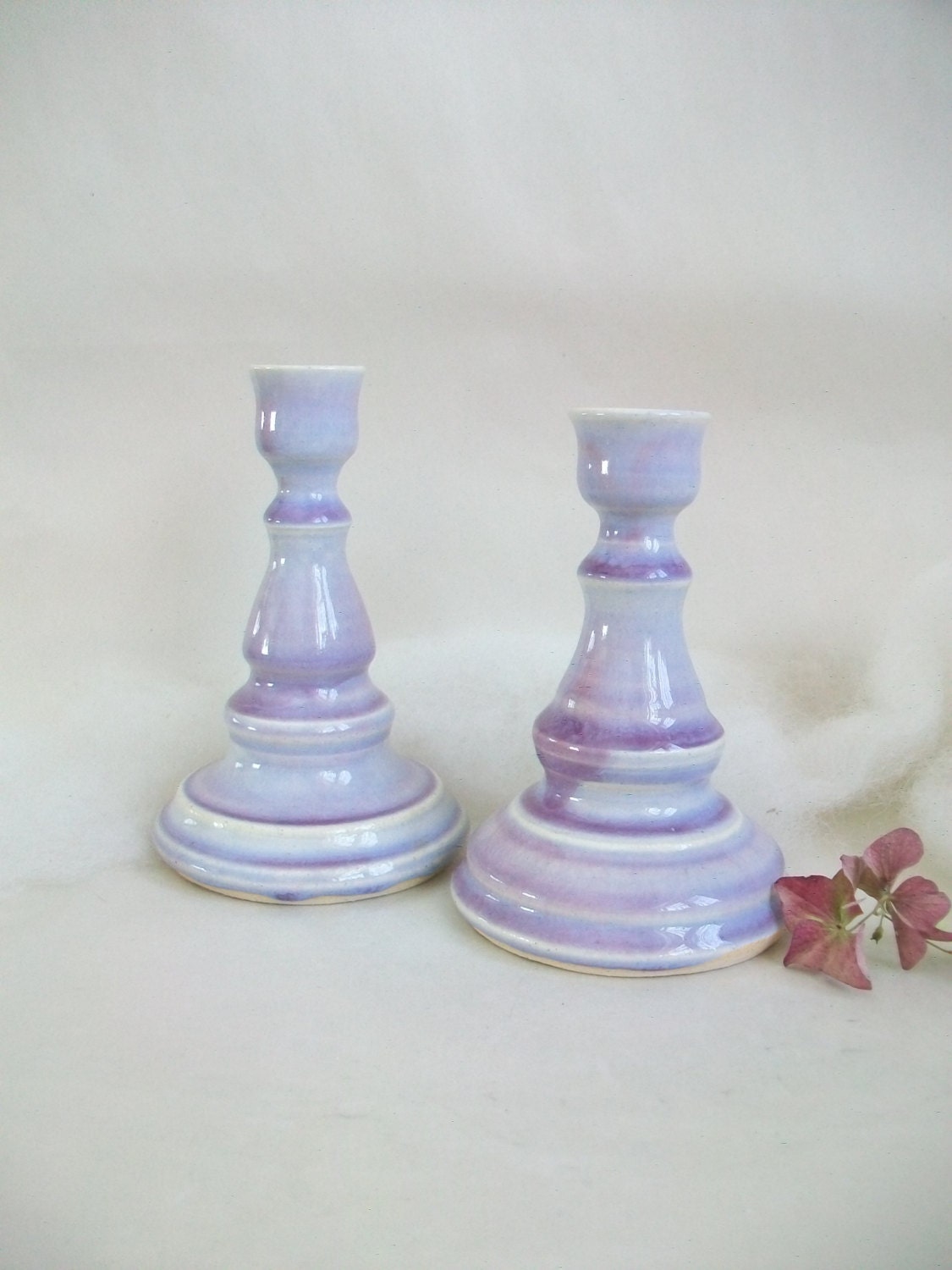 Lavender, Violet, Periwinkle Blue, Plum - Candlestick Holders - Set of 2 - Made by Hand on the Wheel