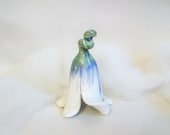Fairy or Toad Flower House - Handmade, Wheel Thrown - Blue and White