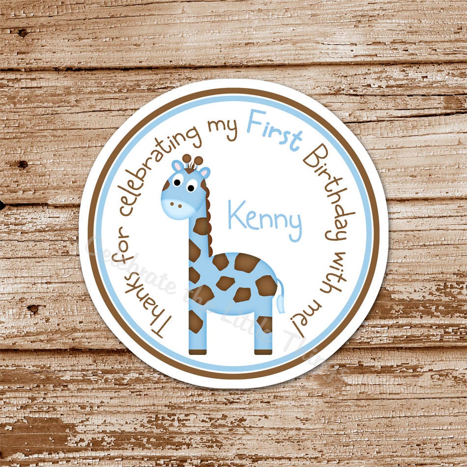 SET of 12 Little BLUE GIRAFFE Favor Tags or Stickers : Personalized, Birthday, Baby Shower Il_570xn