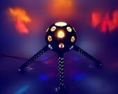 Sputnik... Vintage 70's Stained Glass Modern Russian Art Sputnik Scultpture Faux Campfire Lamp