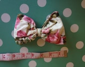 Hand made hair bow, shabby chic floral vintage, bow, tulle stuffed, large, Rockabilly