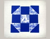 Greyhound Quilt Block with rabbits, and foxes, Pre Cut blue toile fabric, 9 inch finished size . sit r
