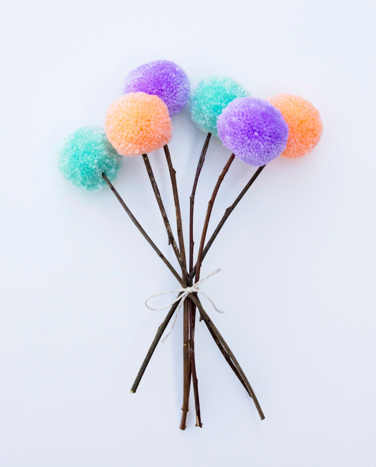 Pom Pom Flowers Bouquet (peach, aqua, lilac)