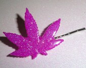 Marijuana Leaf Bobby Pin Hair Clip - Resin Glitter - PURPLE HAZE
