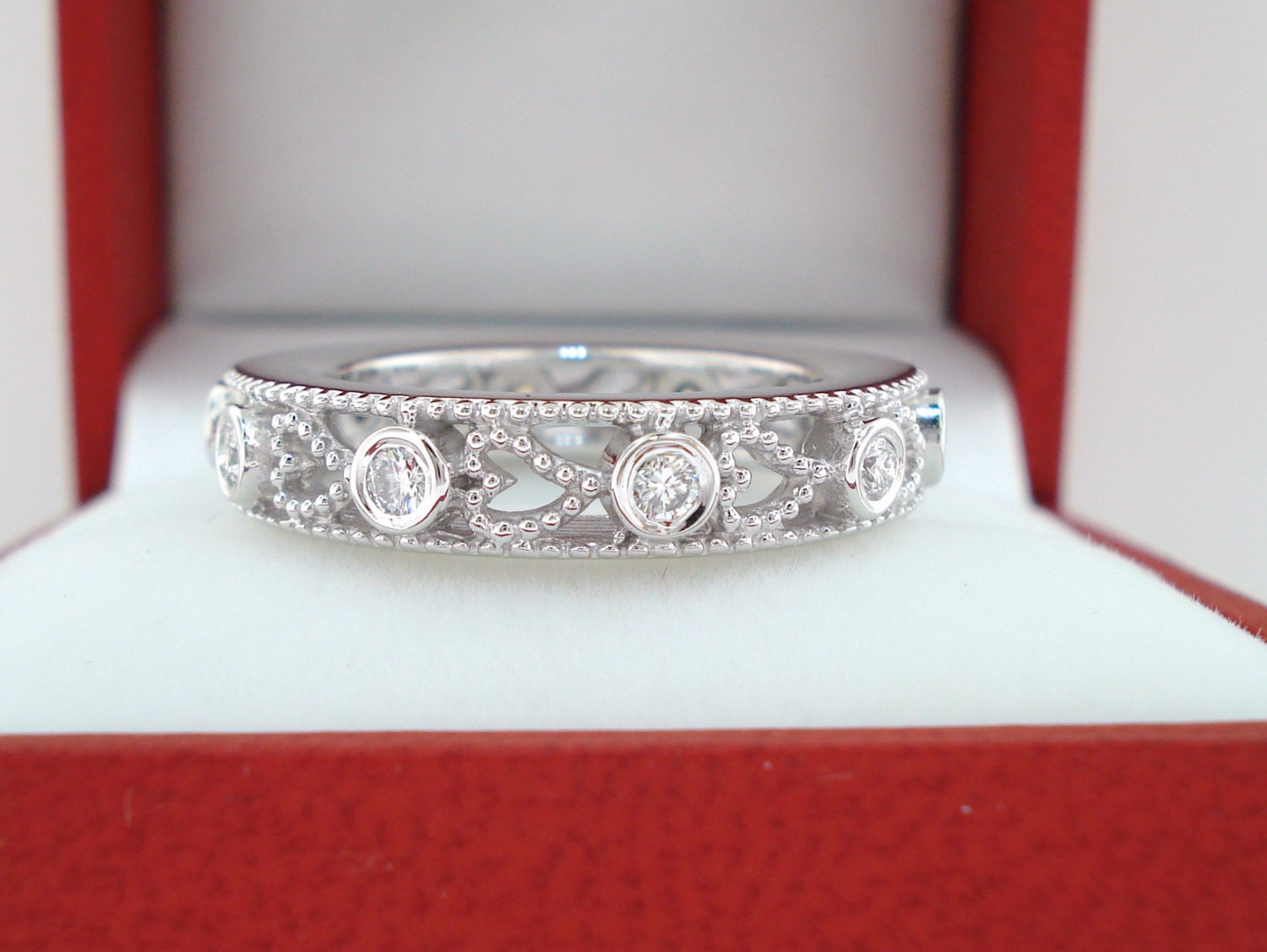 Wedding & Anniversary Eternity Diamond Band 14K White Gold 0.35 Carat heart Love design handmade unique