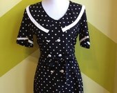 1980s vintage / Black & White Sailor Style Polka Dot Romper / Size S-M
