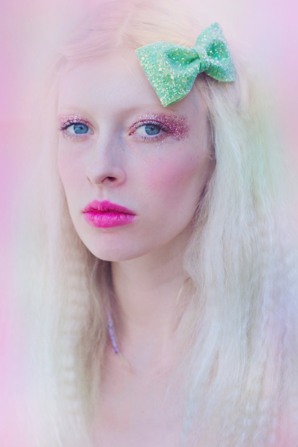 Pastel Apple Green Glitter Hair Bow Sparkly Cute Kawaii Glitter Bow
