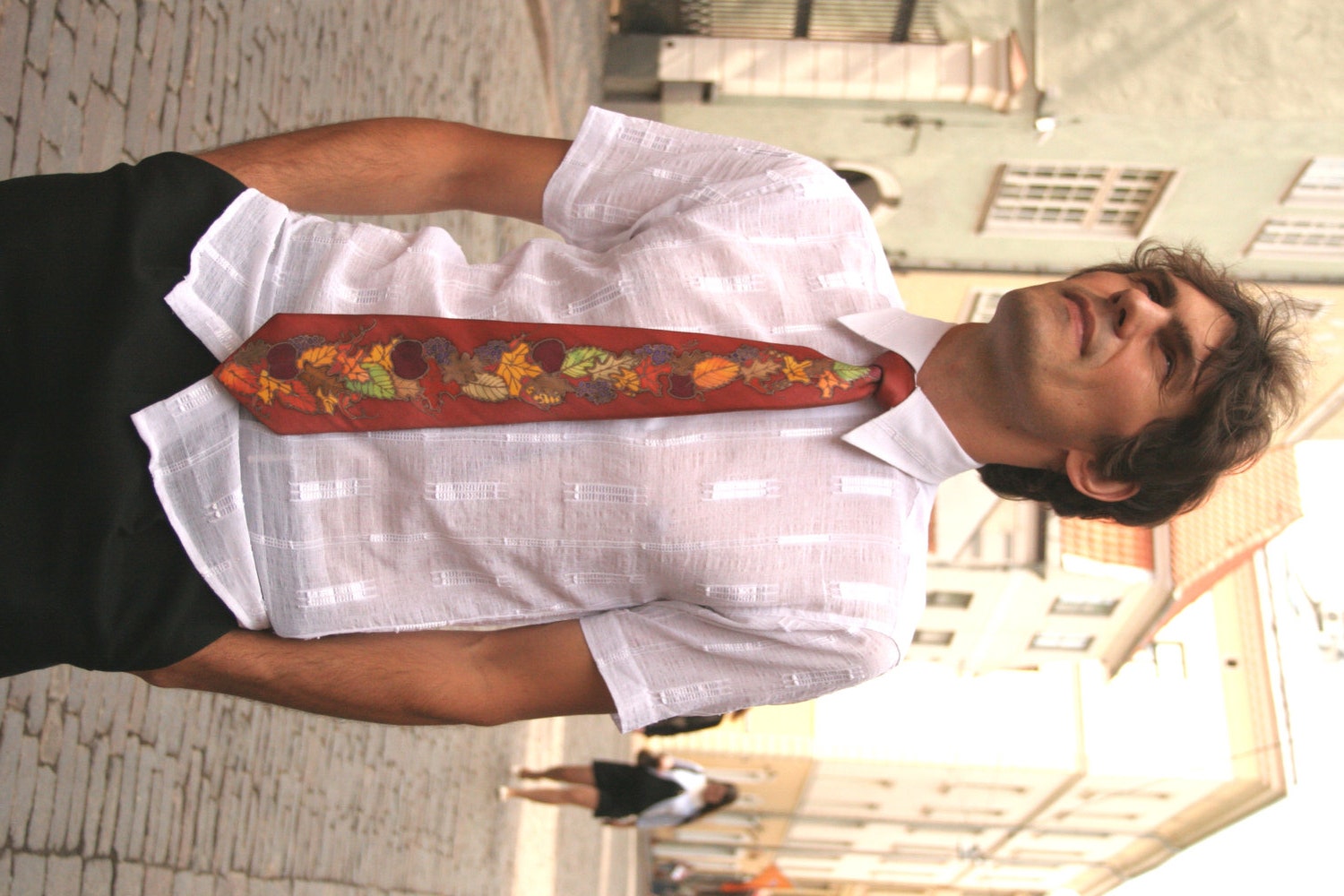 Leaves Necktie. Handpainted Silk Necktie. Leaves.