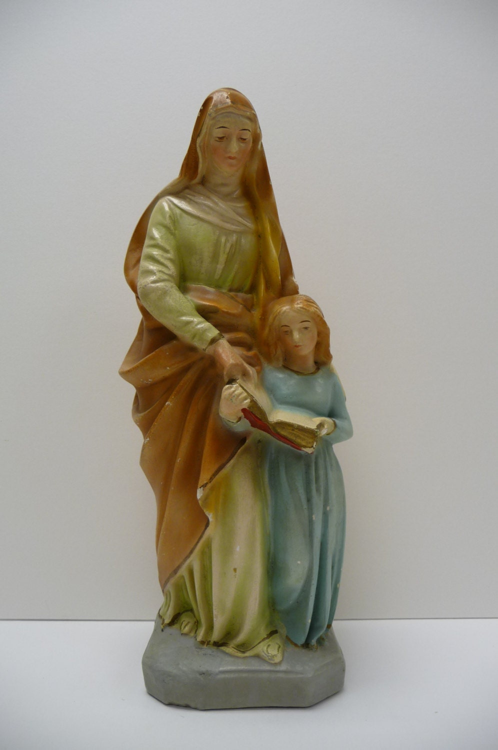 Vintage Statue Saint Ann with young child Mary Religious Catholic chalkware Patron housewives, pregnant women