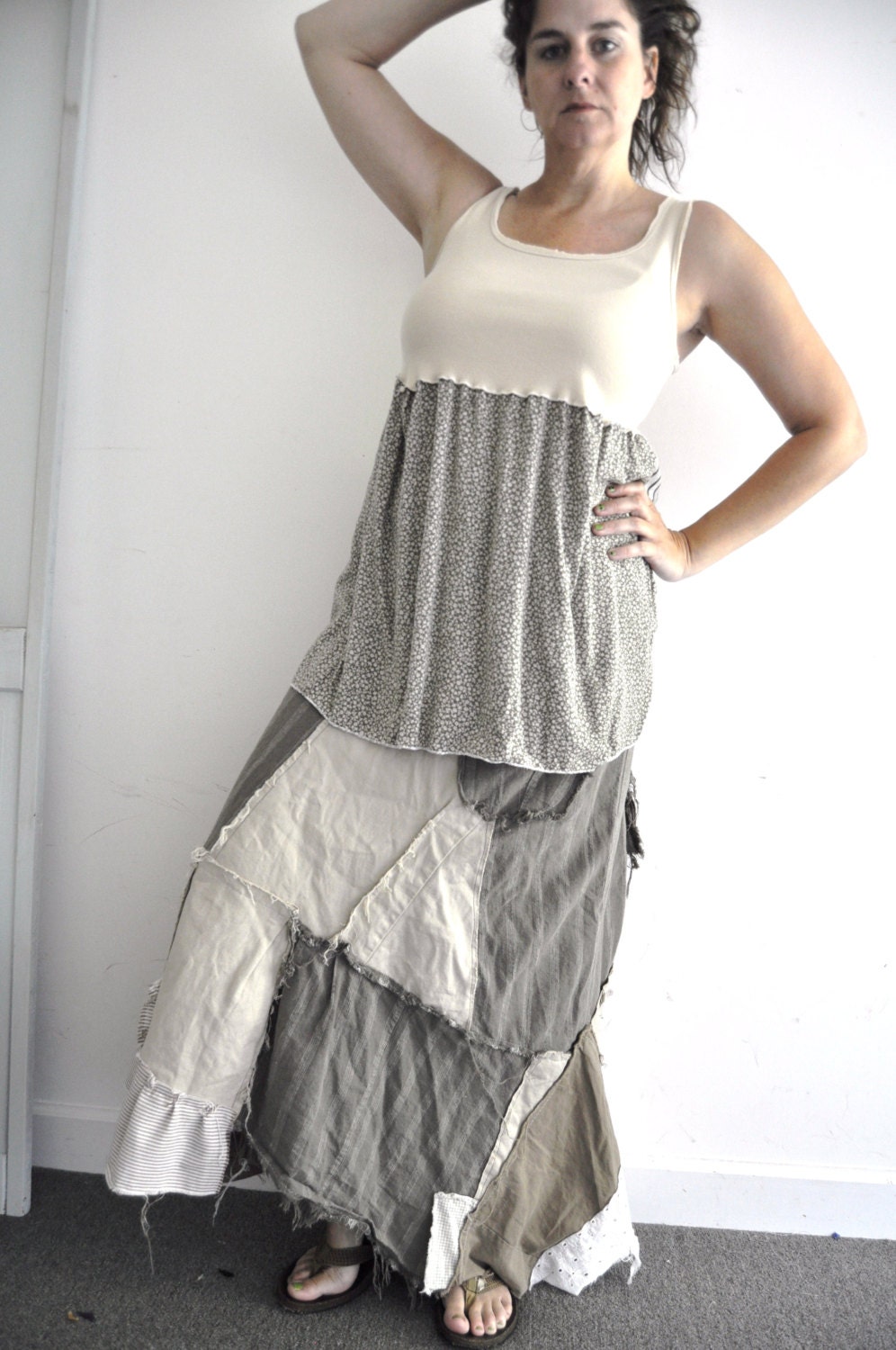 Tattered drawstring skirt muted  texture XL 14 16 steampunk rustic woodland hippie festival boho beach skirt maxi skirt funky fresh fray