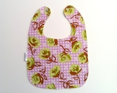 Snap Bib, Green Pink Brown Flower Modern, nickel free