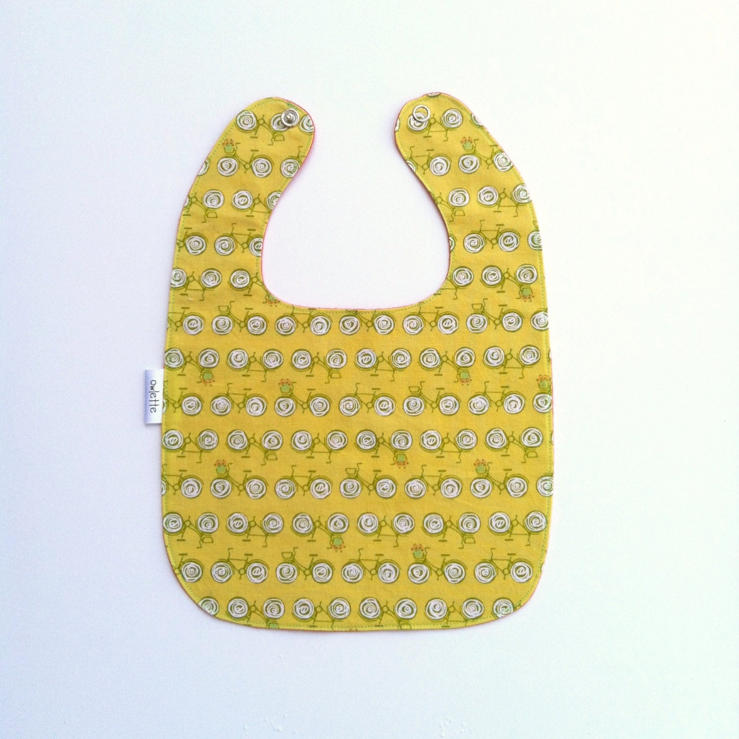 Snap Bib, Yellow Green Bicycle Coral, nickel free
