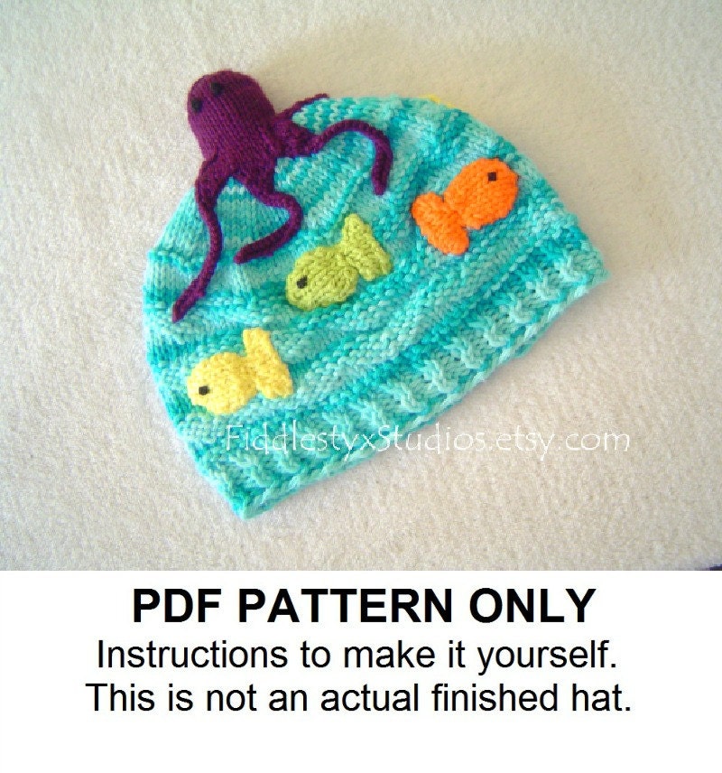 PDF KNITTING PATTERN - Knit Hat Pattern - Octopus Beanie Fish Hat (Newborn Infant Toddler Child sizes) Children Spring Hat Knitting Pattern