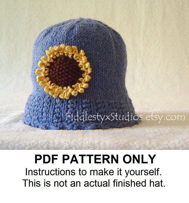 KNITTING PATTERN - Girls Hat Knitting Pattern PDF - Denim Sunflower Cloche (Newborn, Infant, Toddler, Child sizes) Children Summer Pattern