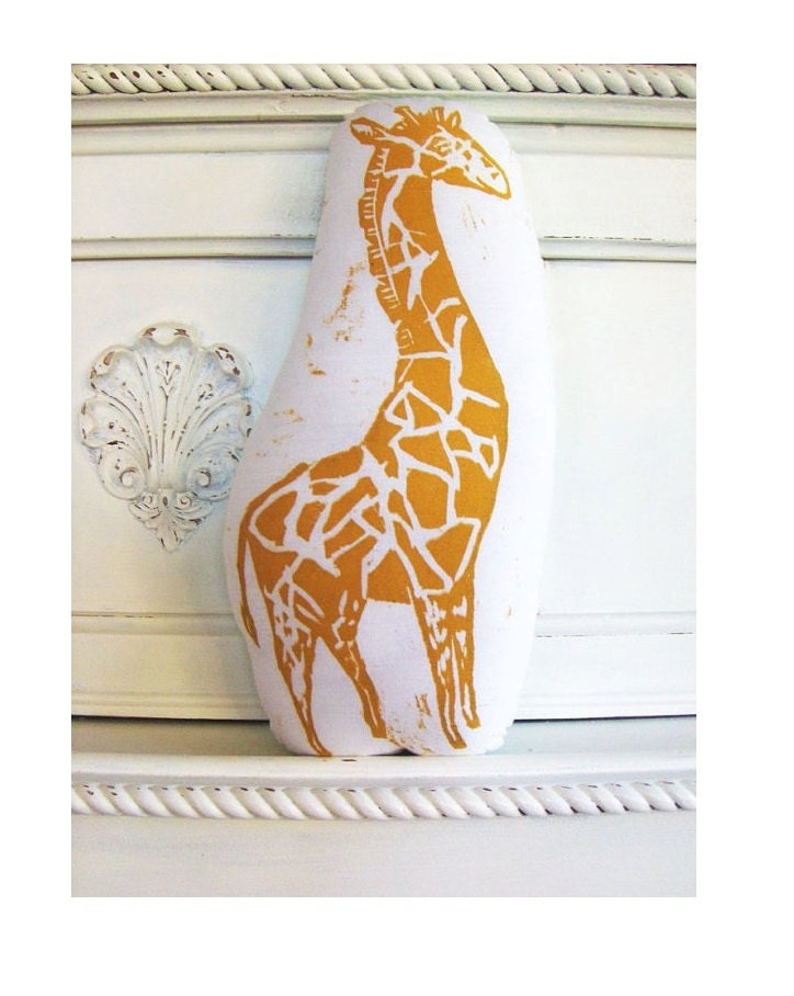 Plush Giraffe Pillow. Hand Woodblock Printed. Choose ANY Color. Made to Order.