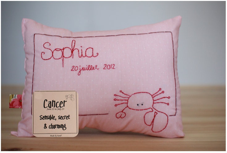 Personalized pillow Sophia, Zodiac cushion Cancer in pink