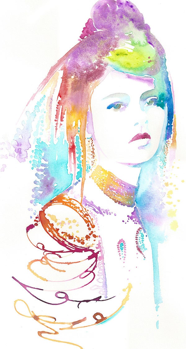 Original Fashion Watercolor Illustration. Titled: W