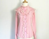 1970s Blouse / womens western shirt / pink shirt / ruffle blouse / rodeo shirt / cowgirl shirt / Miss Rodeo America / small