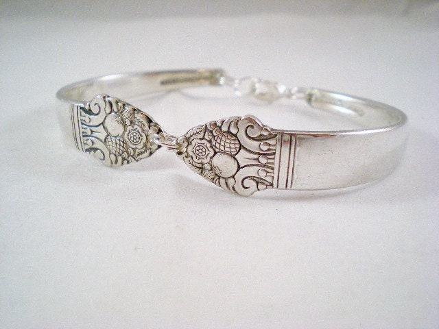 Vintage Spoon Bracelet, Silver Bracelet, Silverware Jewelry, King Cedric 1933, Vintage Wedding