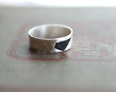 Sterling Silver Band with Oxidized Black Geometric Accent