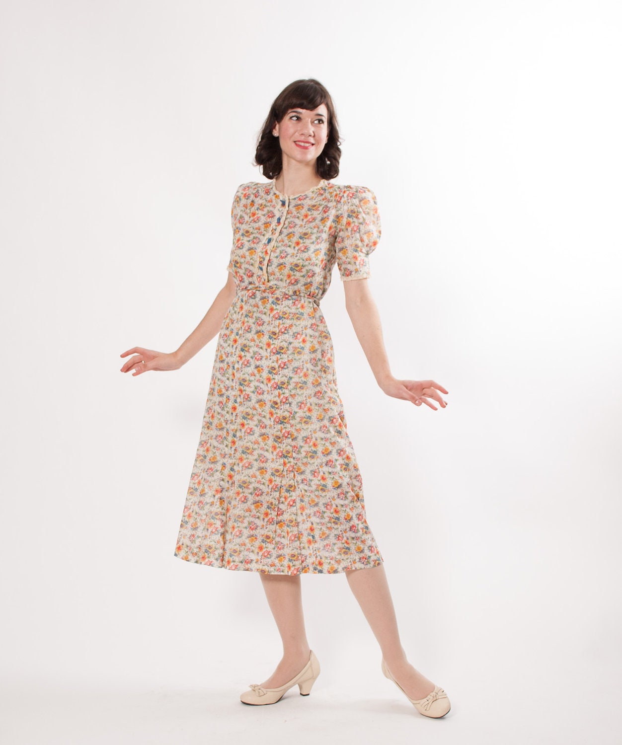 1930s Dress - 30s Dress - Garden Calico Print