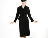 1940s Suit - Late 40s Wool Suit - Noir Wasp Waist Suit