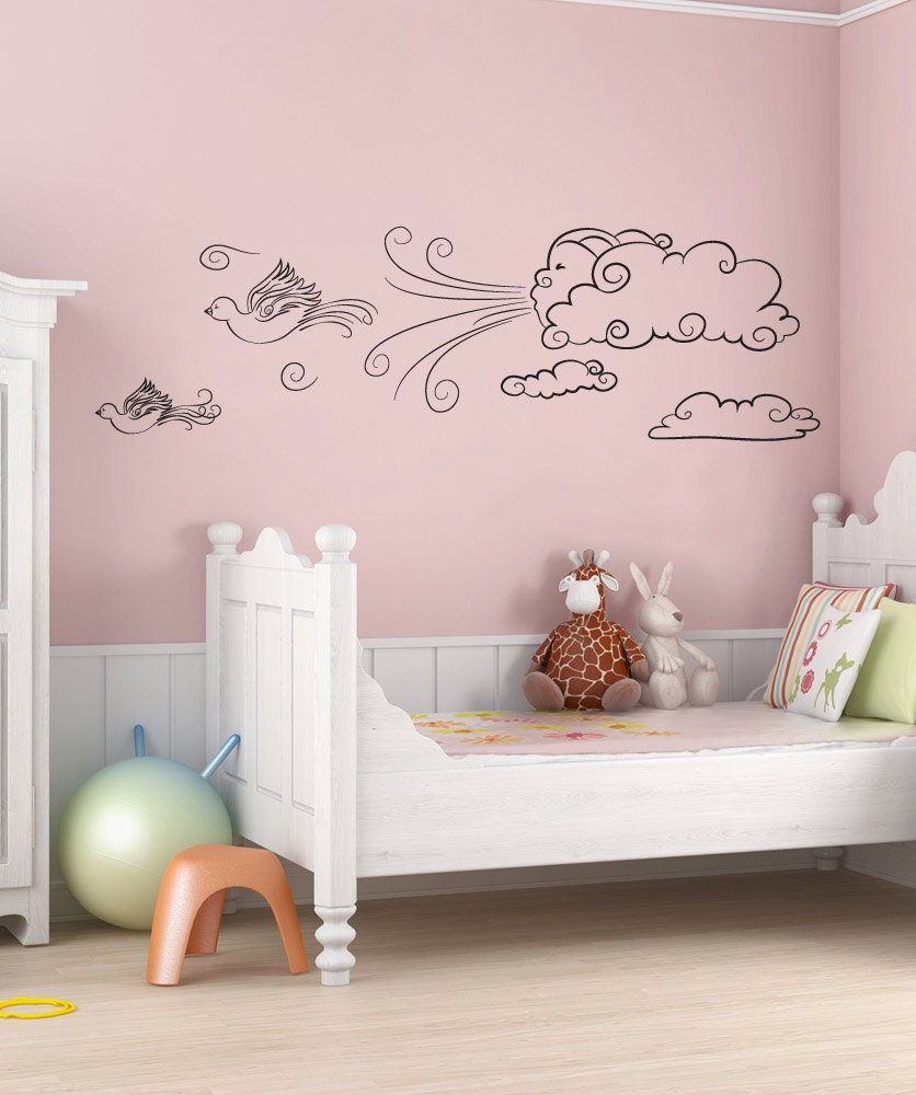 Vinyl Wall Decal Sticker Birds with Clouds OSDC448s