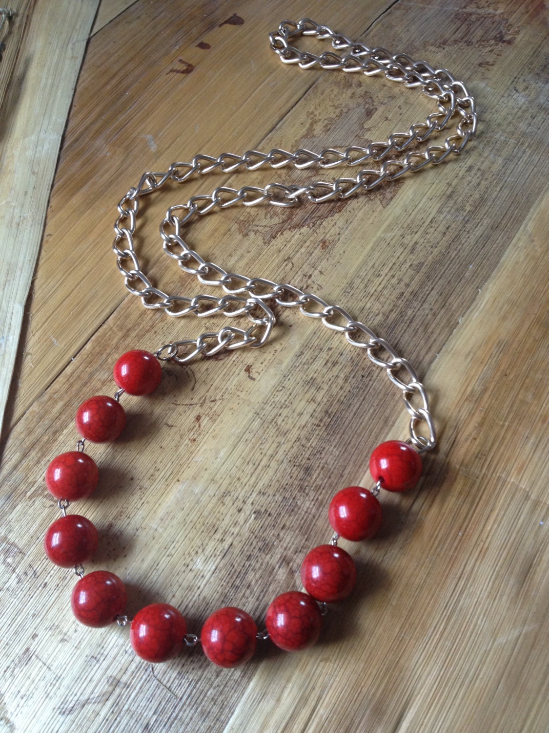 Red bead and chain necklace