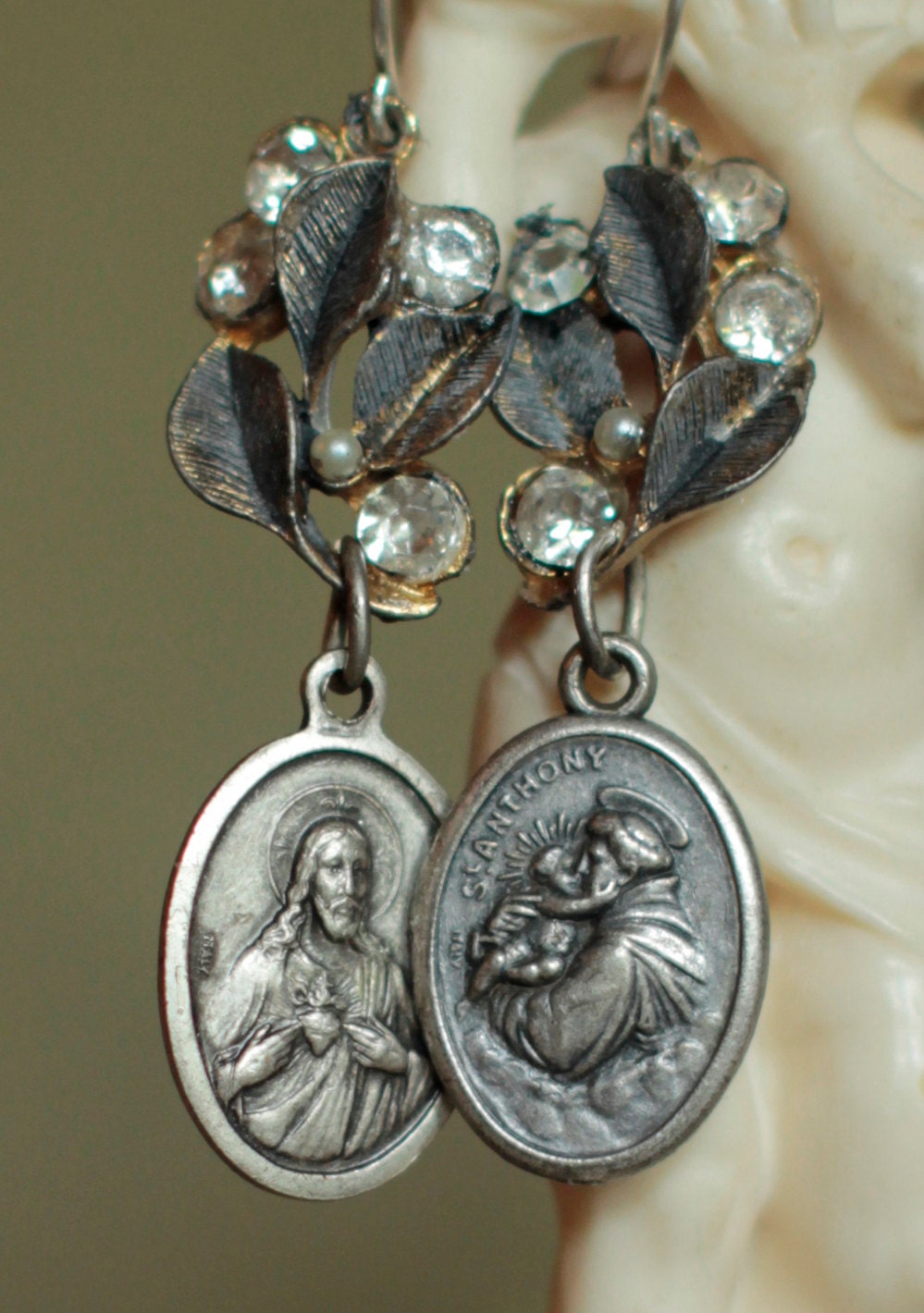 In the Gardern - holy medals assemblage earrings