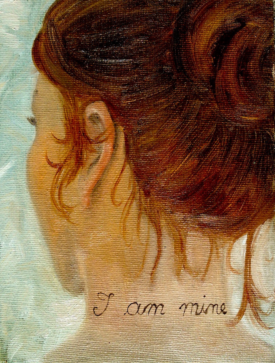 I AM MINE, figurative painting, strong, indipendent girl, tattoo, freedom, portrait, original painting by Italian artist