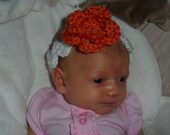 White Baby Infant Crocheted Headband with Orange Flower