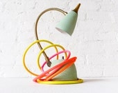 Vintage Lamp - Retro Mint Green Gooseneck w/ Ombre Citrus Cloth Color Cord - Sconce or Table Light