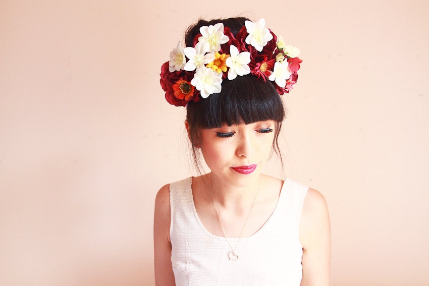 wine rose statement flower crown headband  // wedding bridal headpiece, quirky, lana del rey, garden party, summer, festival, spring.
