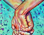 Original watercolor - Hand in Hand