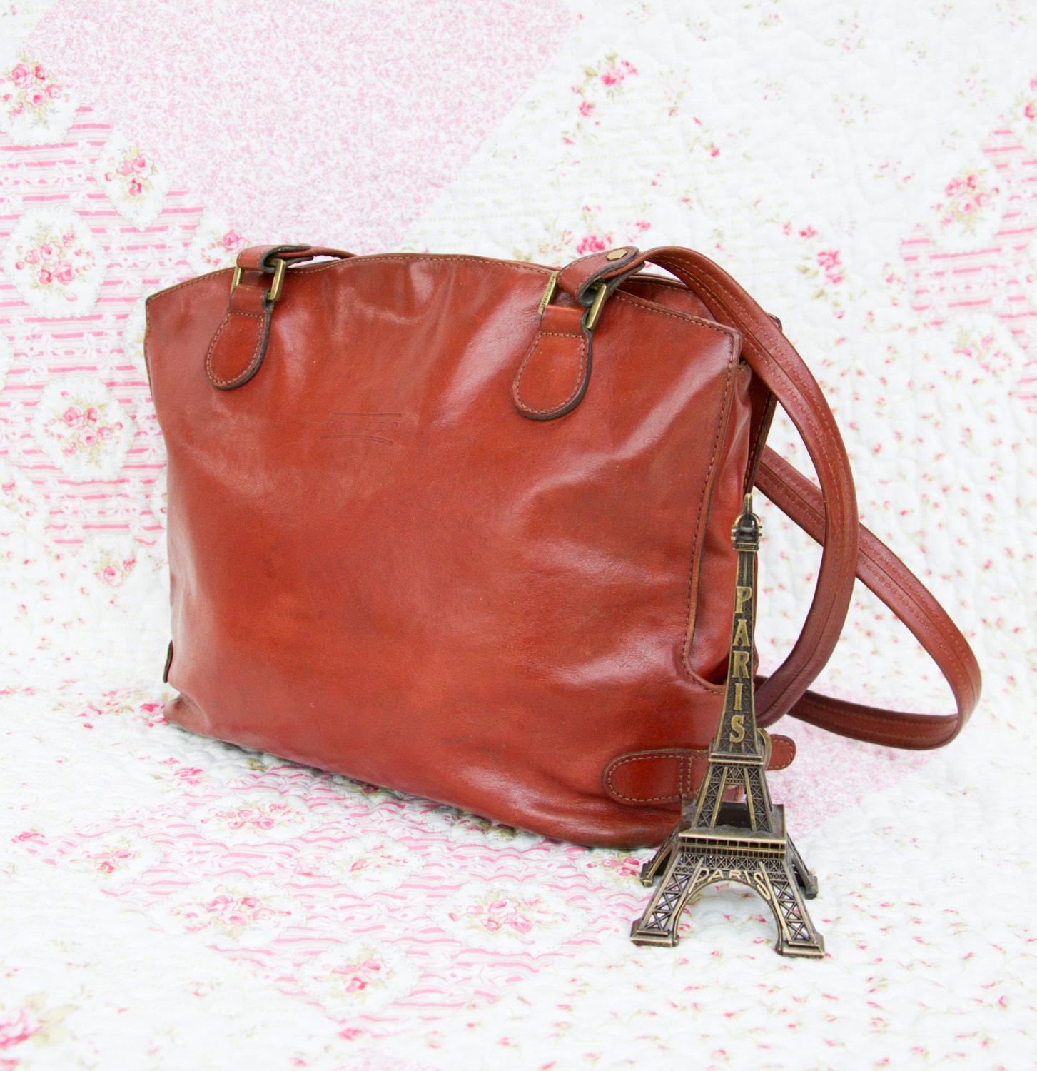 Martine, French Vintage, Dark Tan Leather Texier Satchel, Shoulder Handbag from Paris
