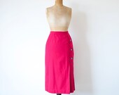 Vintage 1950s skirt / pink wool / 50s pencil skirt Copeland / XS