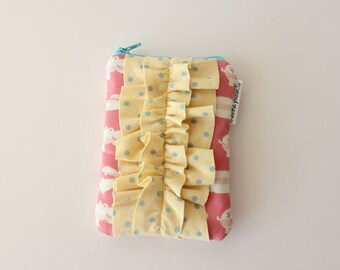 small ruffle zipper pouch -- japanese hippos & polka dot ruffle