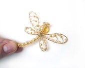 Gold Citrine Dragonfly Hair Clip, Pin, Brooch or Bouquet Decoration -  Dragonfly Jewelry - agt