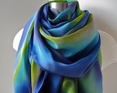 Silk Scarf, Hand Painted - Northern Lights Galaxy Scarf in Spring Colors - Spring Fashion - Ultra Long - Ready to Ship